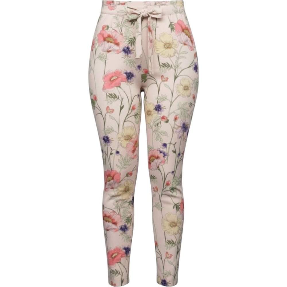 Express Women Pink Floral Poppy High Rise Ankle Tapered Tie Waist Pants Size S